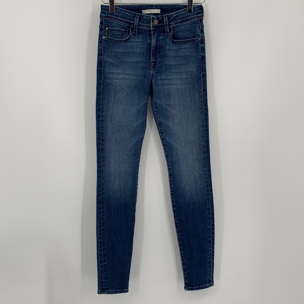 Fidelity Sola skinny jeans distressing mid-rise medium wash blue denim 25